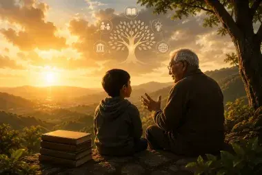 Grandparent mentoring a child, representing wisdom passed between generations