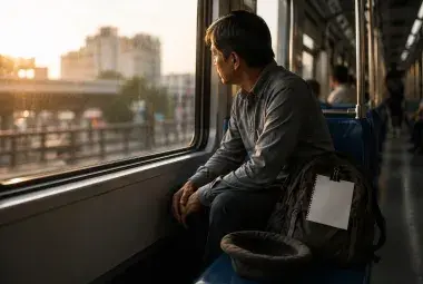 man on the train with a backpack 
