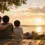 family wathcing the sunset