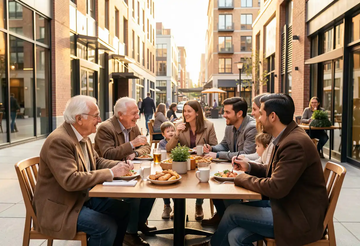 Seniors enjoying daily life in urban and community settings highlighting longevity and intergenerational connection