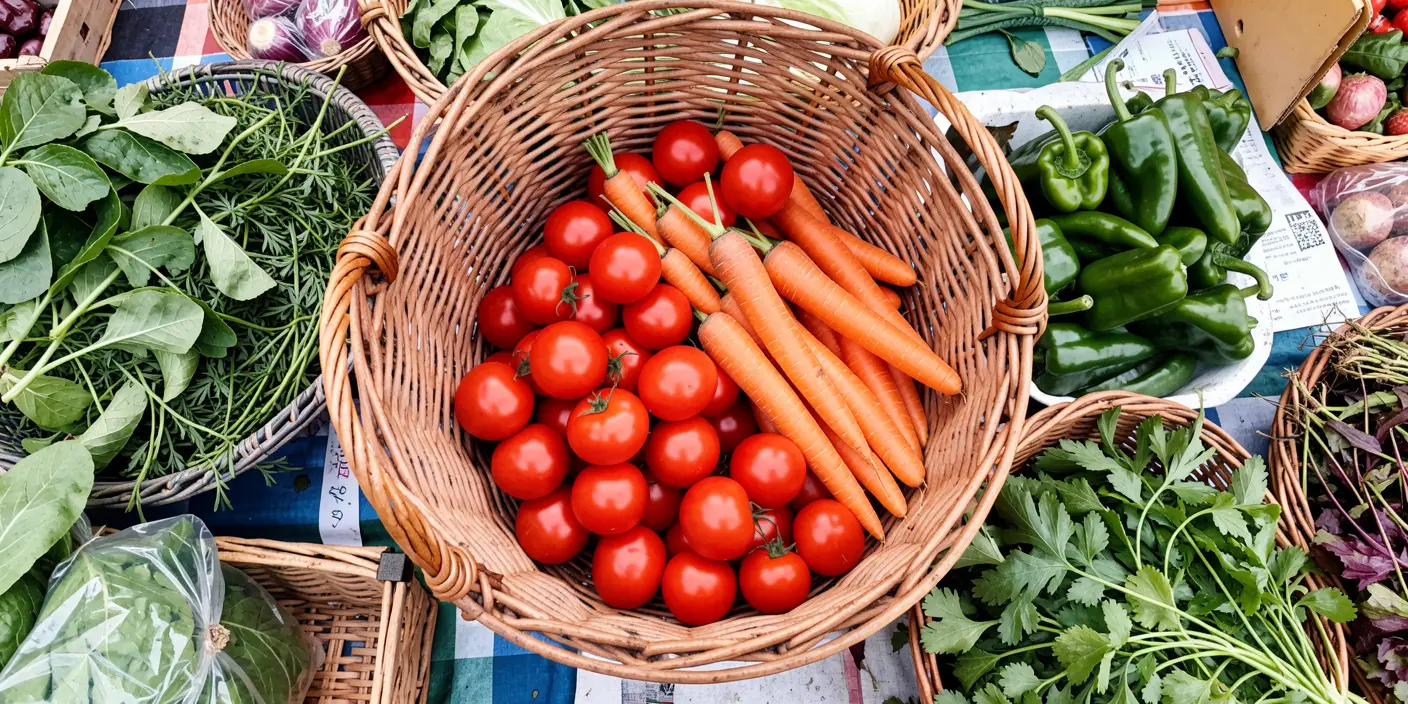 Colorful basket of fresh vegetables at a local market
