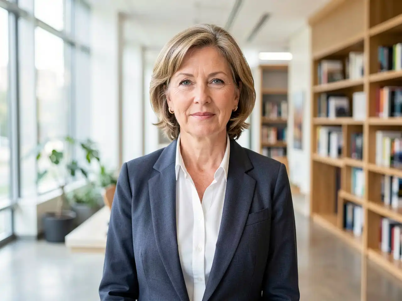 Confident midlife woman in professional setting representing evidence-based menopause and hormone therapy research