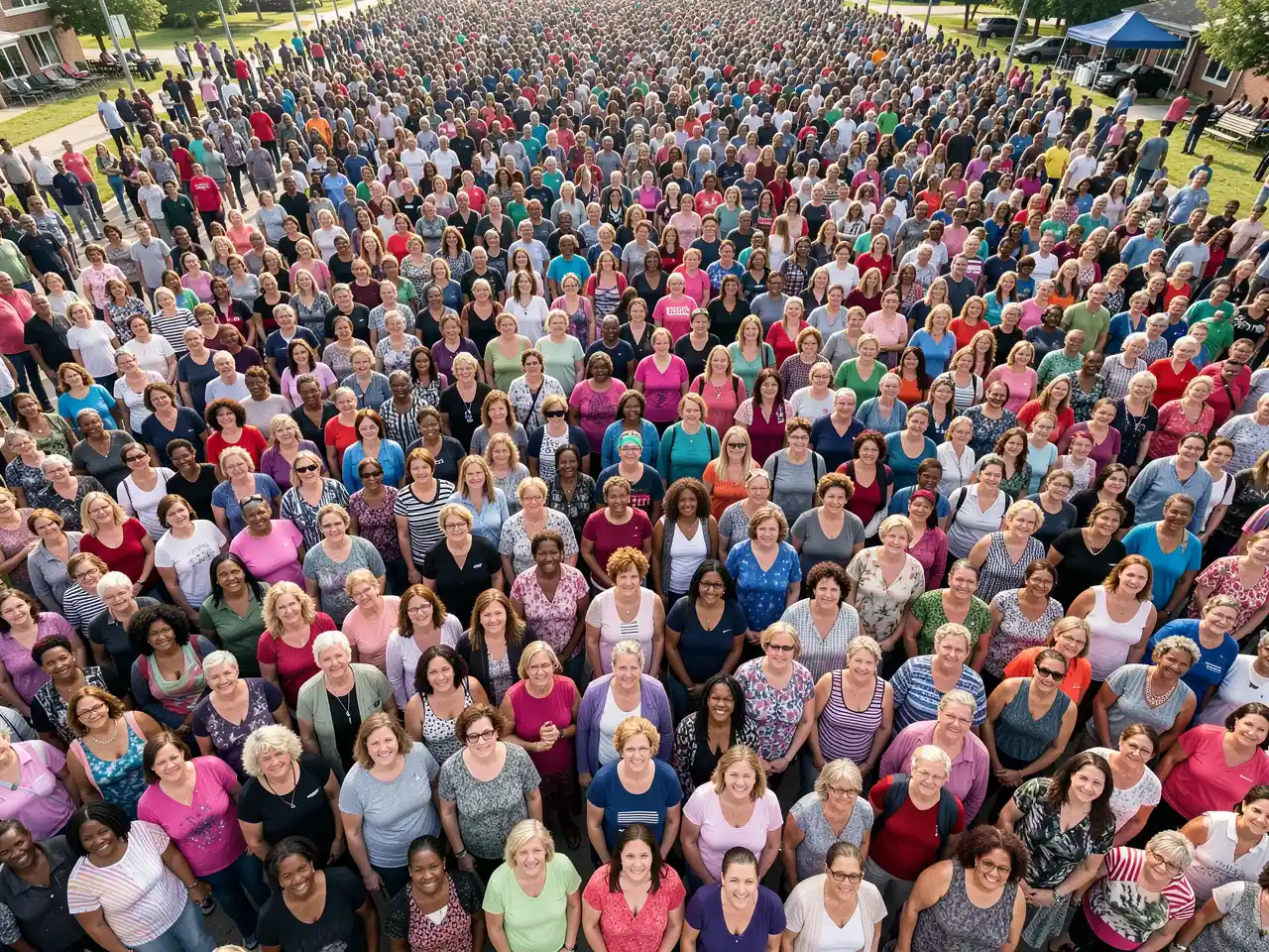 Diverse large group of midlife women representing the global scale of menopause demographics
