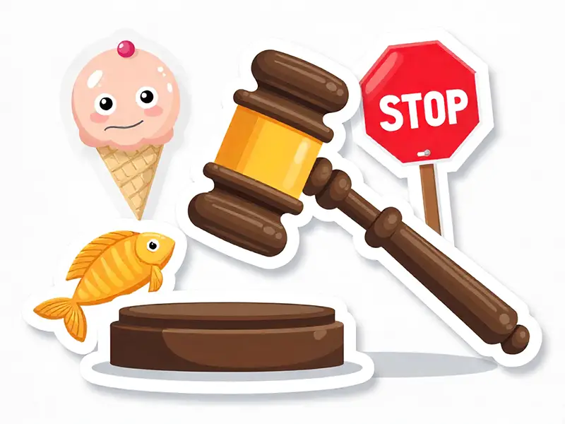 Funny weird US laws concept with judge gavel and cartoon icons