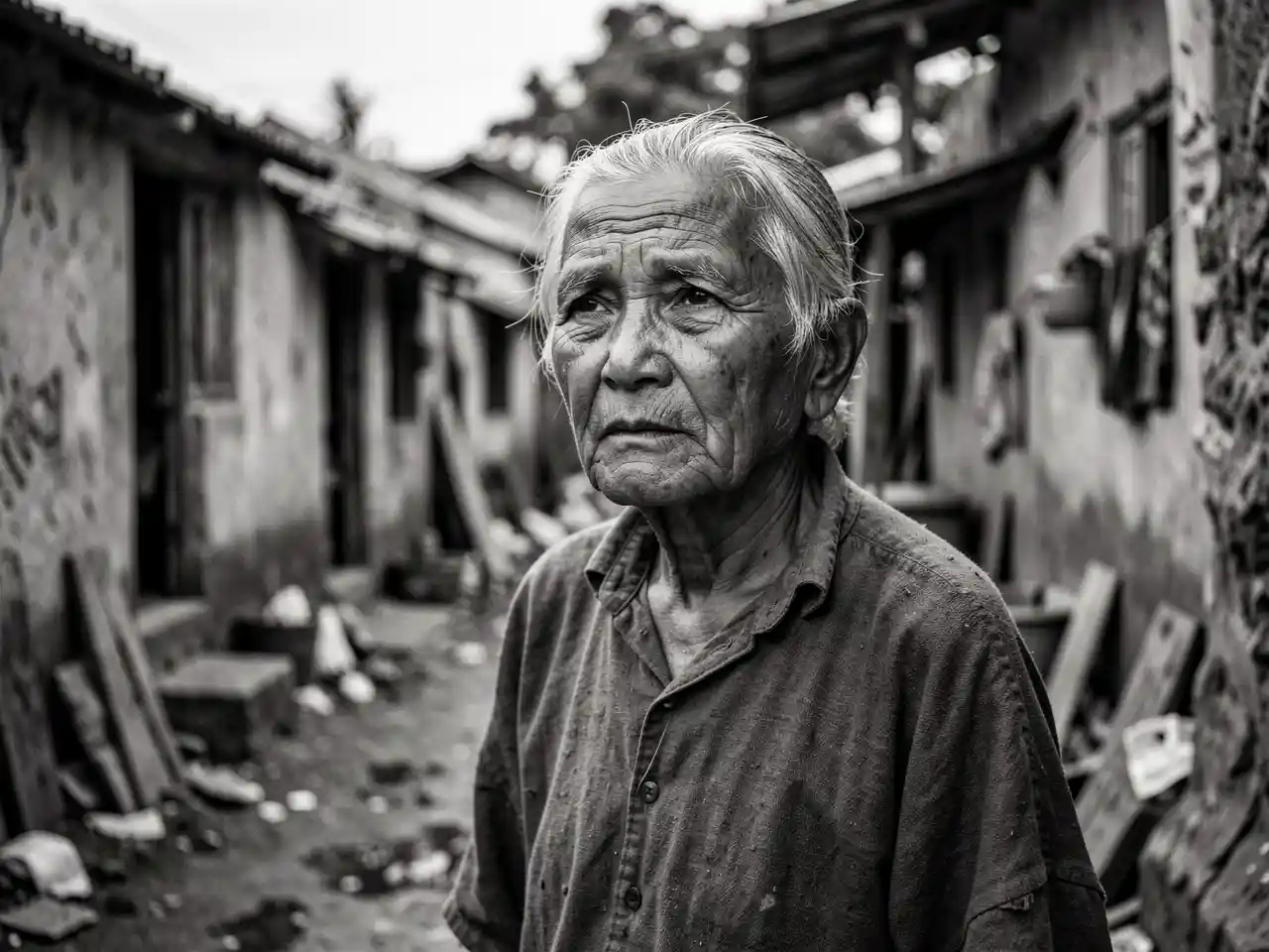 Older person in rural setting looking ahead with dignity, representing neglected aging populations