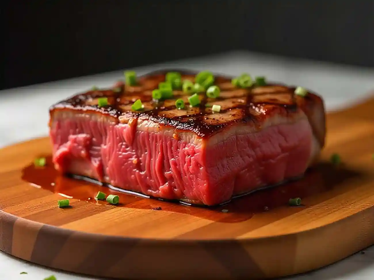 Perfectly seared medium rare ribeye steak