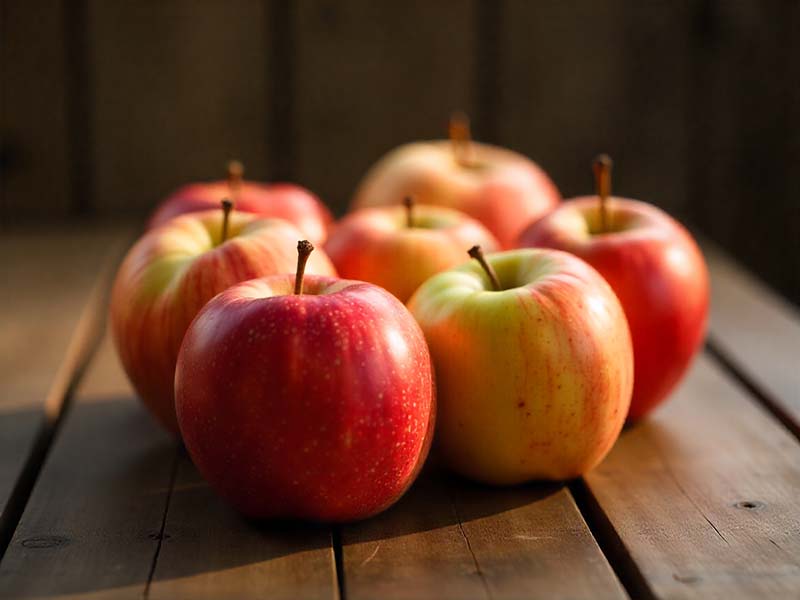 Fresh Apples on Wooden Table