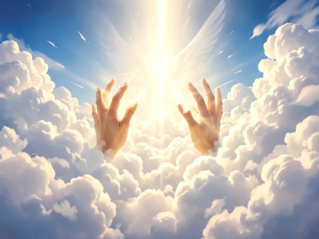 heavenly god hands appearing from cloud full of sky