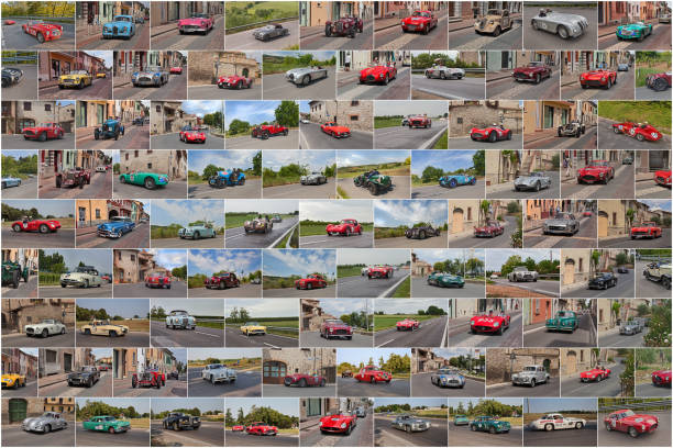 Cars-themed crossword puzzle with sports cars and classic vehicles collage