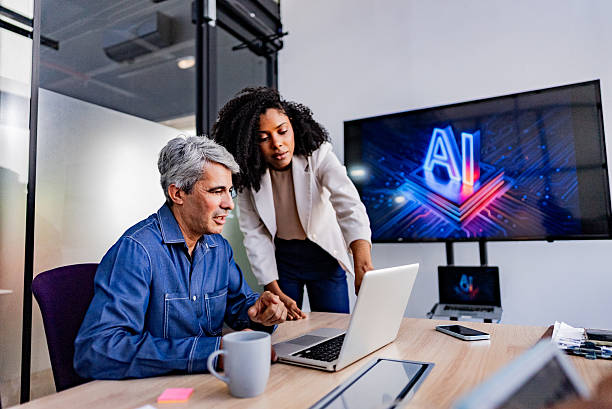 American worker using AI assistant for office tasks.