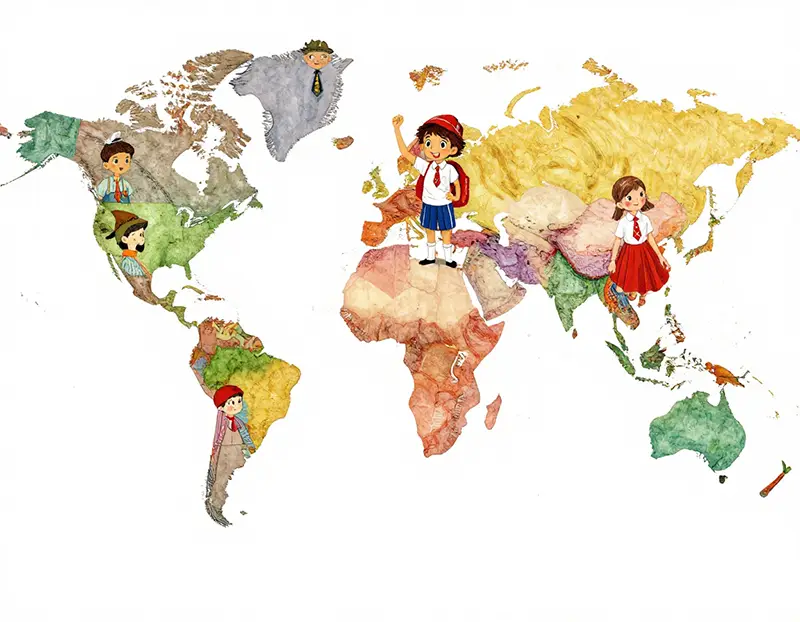 Students from around the world showing unique school rules