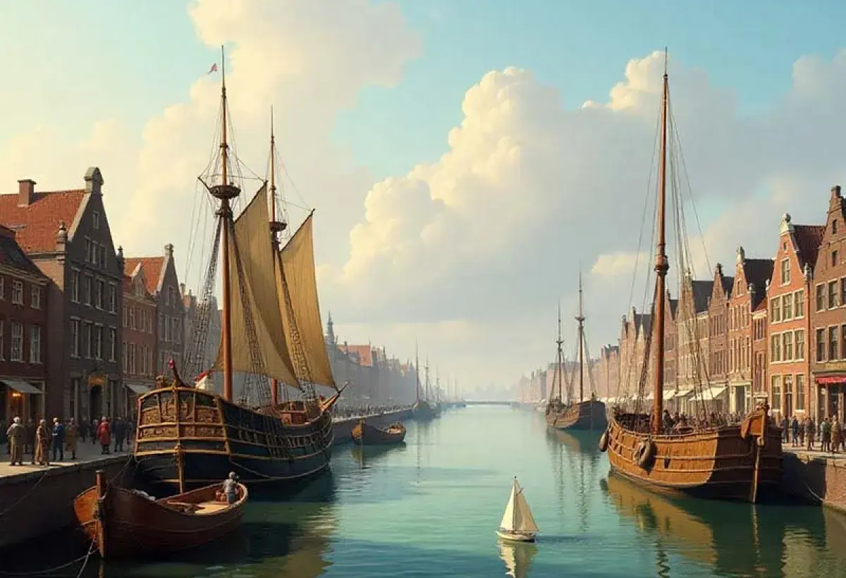Amsterdam port in the seventeenth century representing early trade and risk