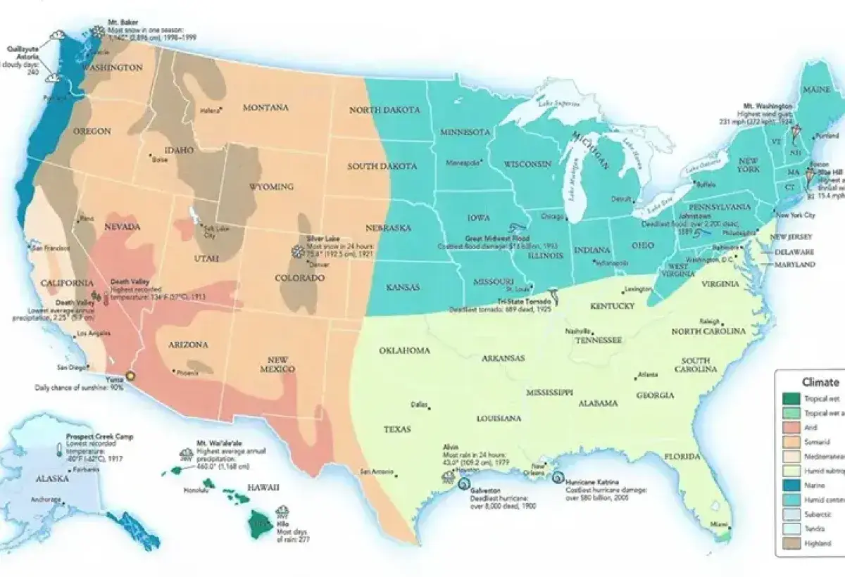 Climate distribution map of the United States