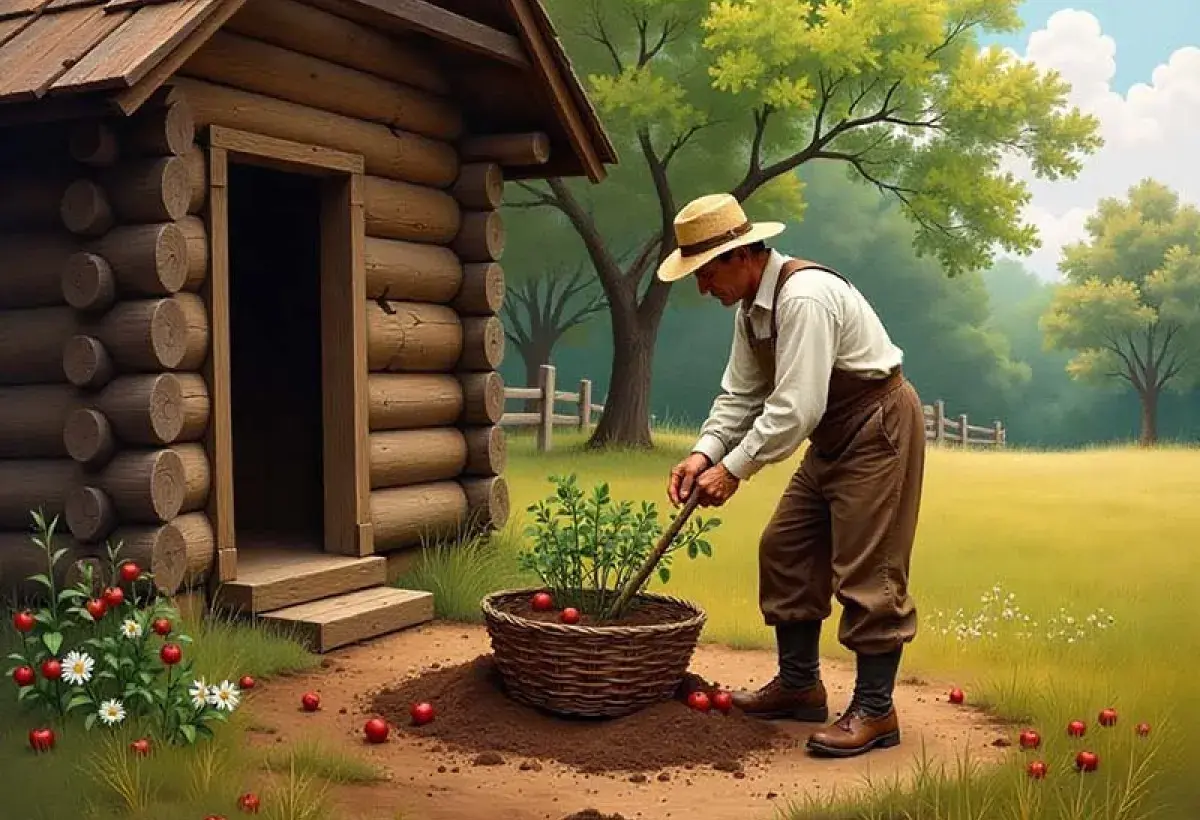 Early American Settler Planting Apple Trees