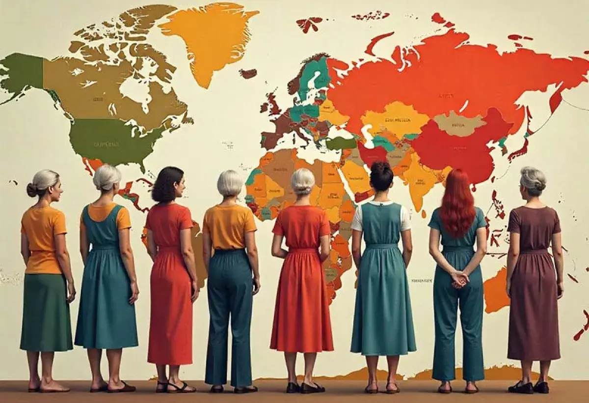 World map highlighting regions with fastest growth of women aged 65 and above