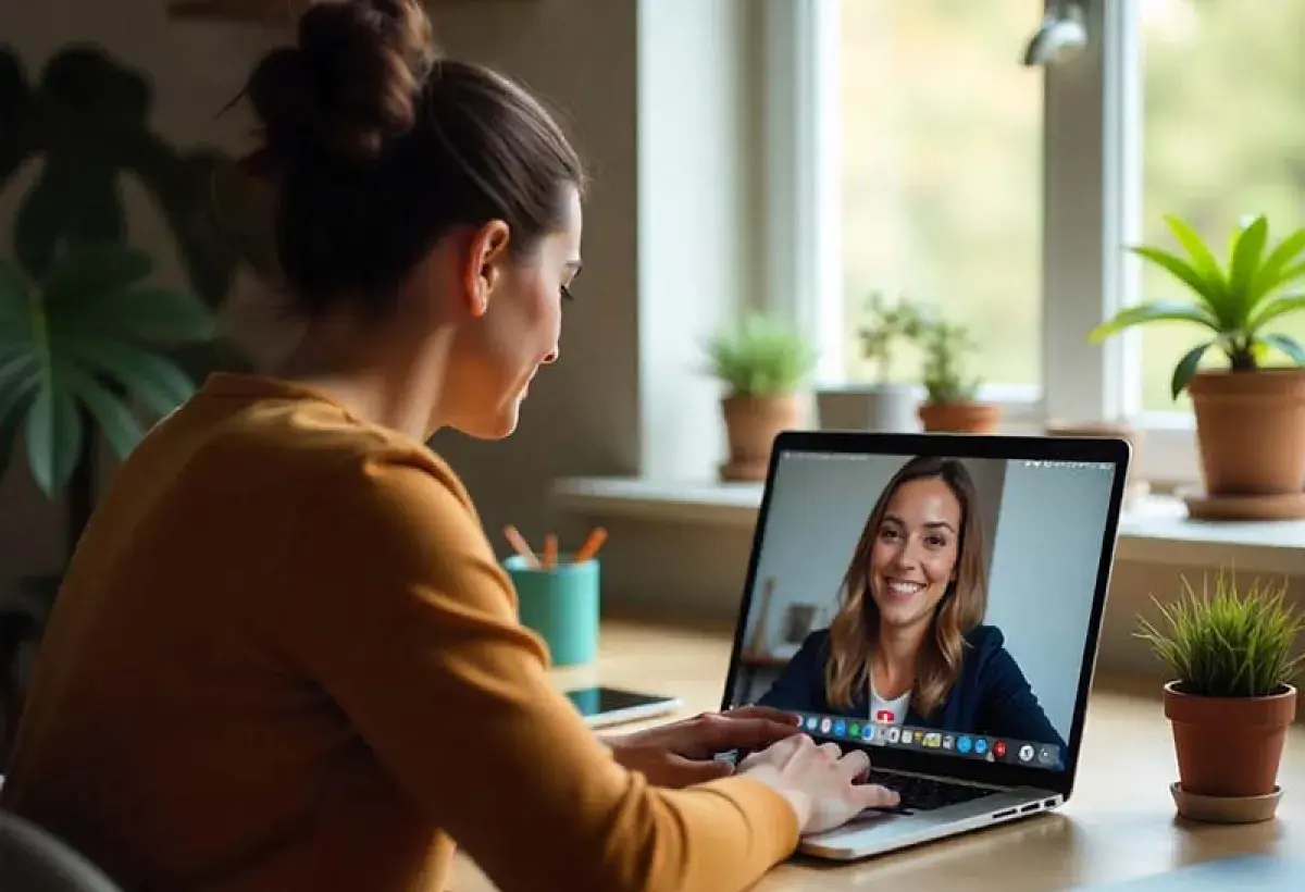 Online tutor helping a student through virtual learning