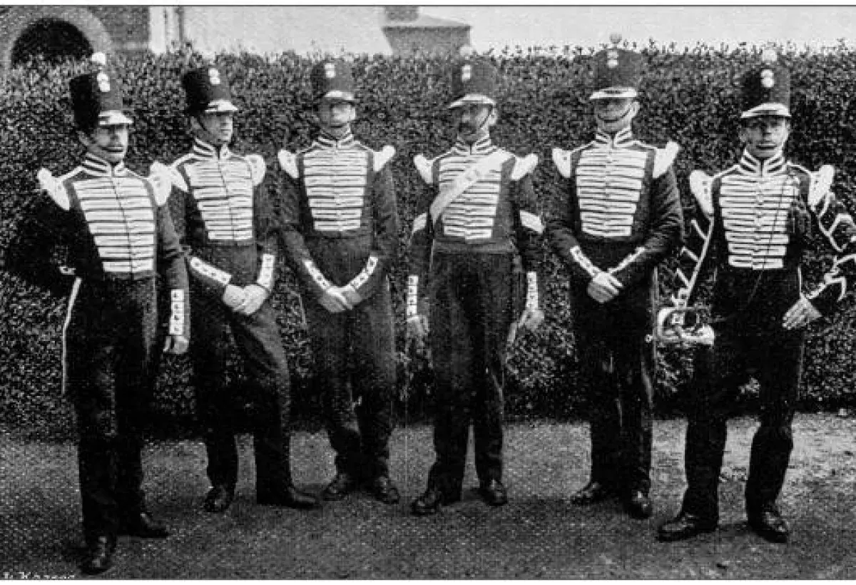 Musicians dressed as a choir during a staged performance