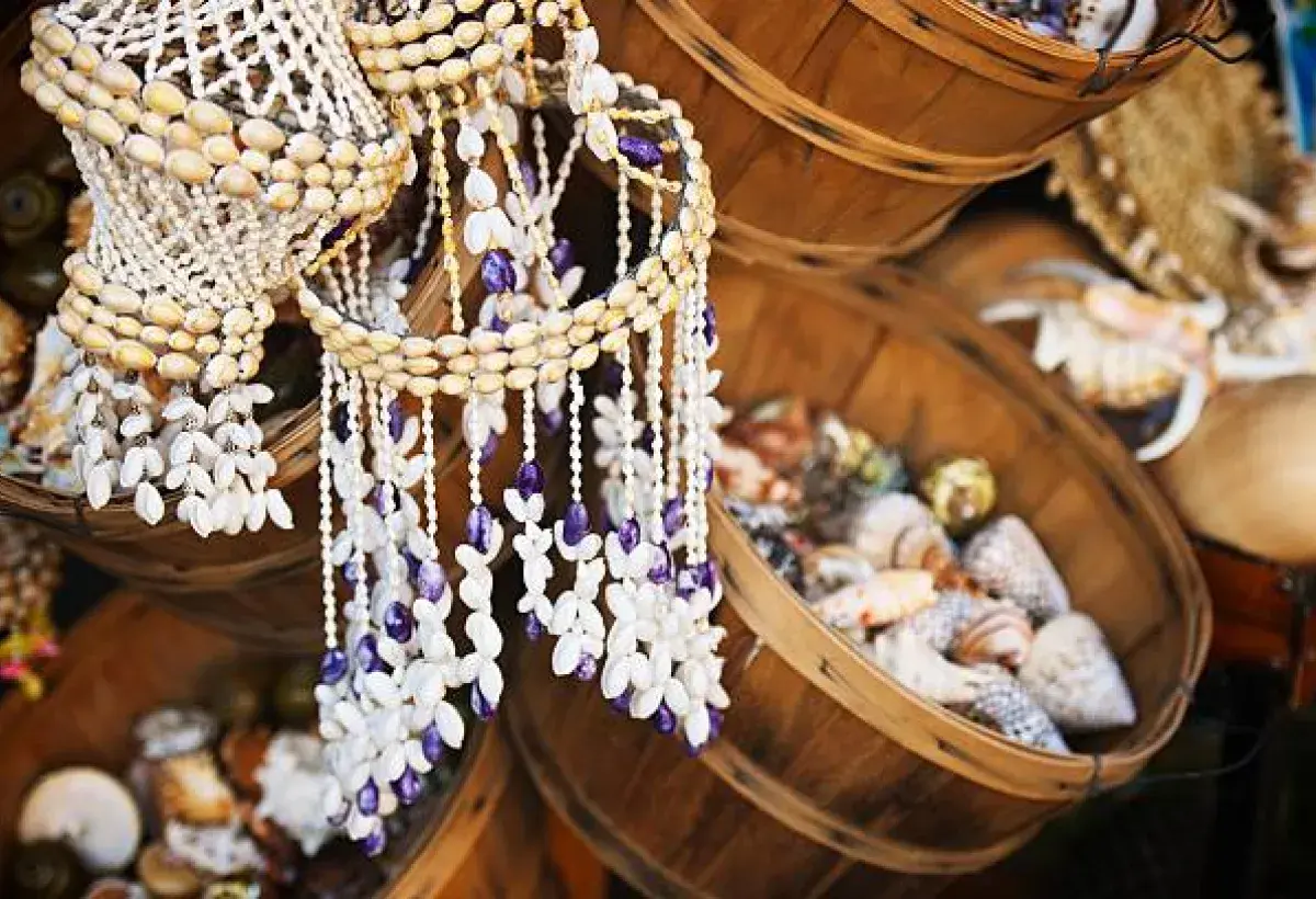 Quahog shells and wampum beads representing clam heritage