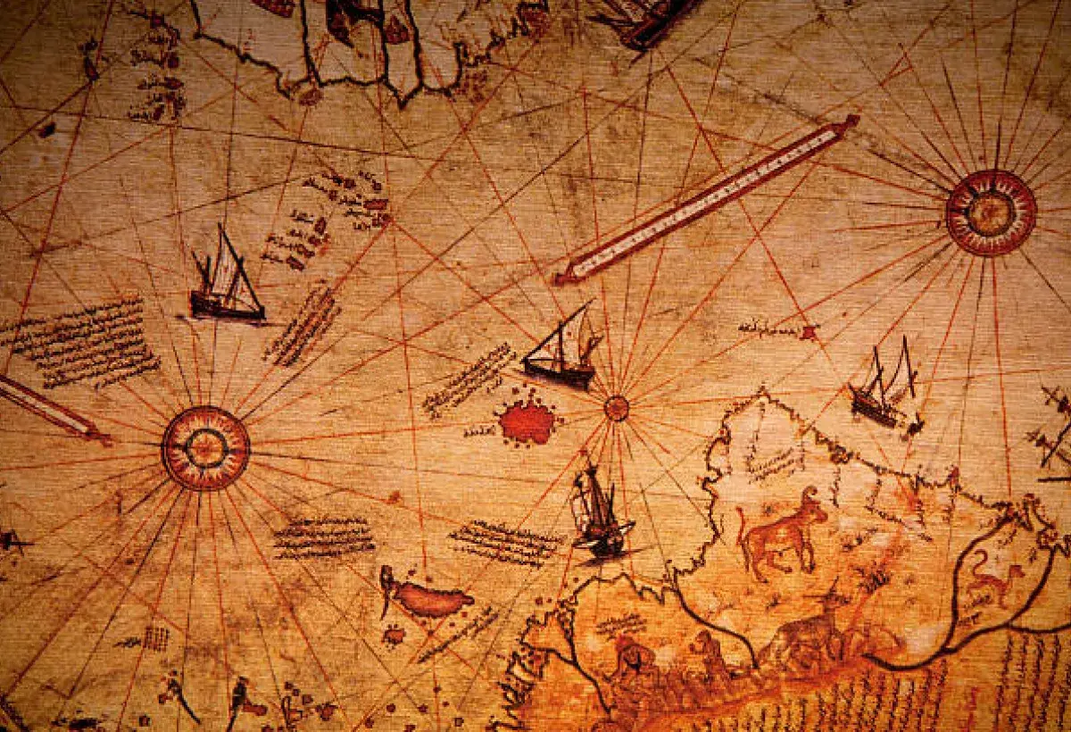 Trade era ships and routes symbolizing bank funded expeditions