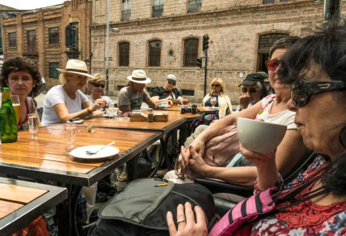 Senior couple enjoying coffee in Cuenca, Ecuador.