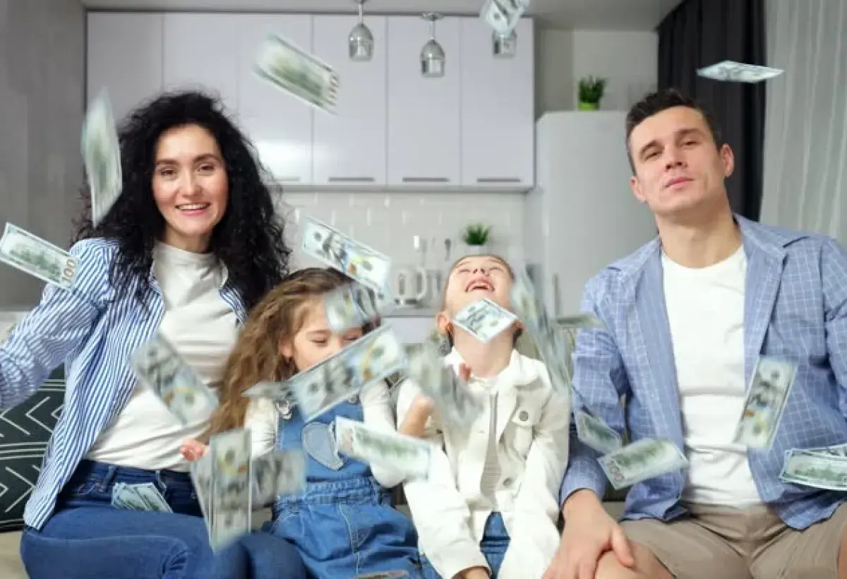 Family celebrating financial progress from successful side hustles