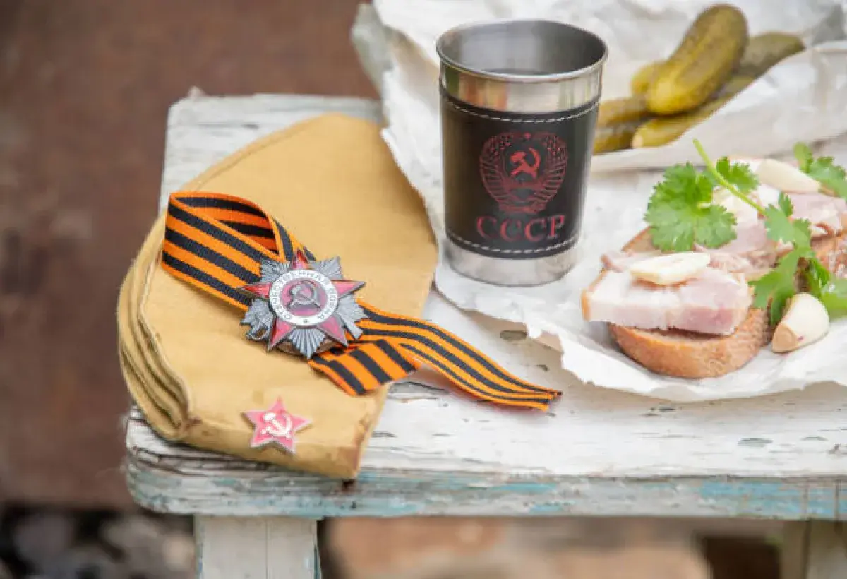 Russian vodka served with traditional snacks