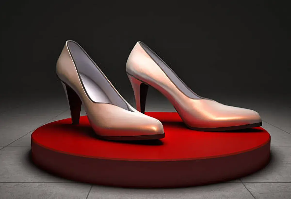 Elegant heels displayed on artistic pedestal