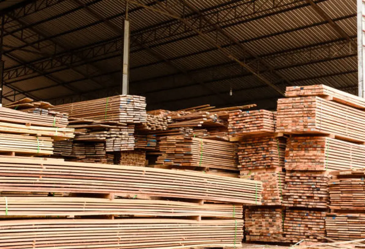 Processed construction lumber in a United States sawmill