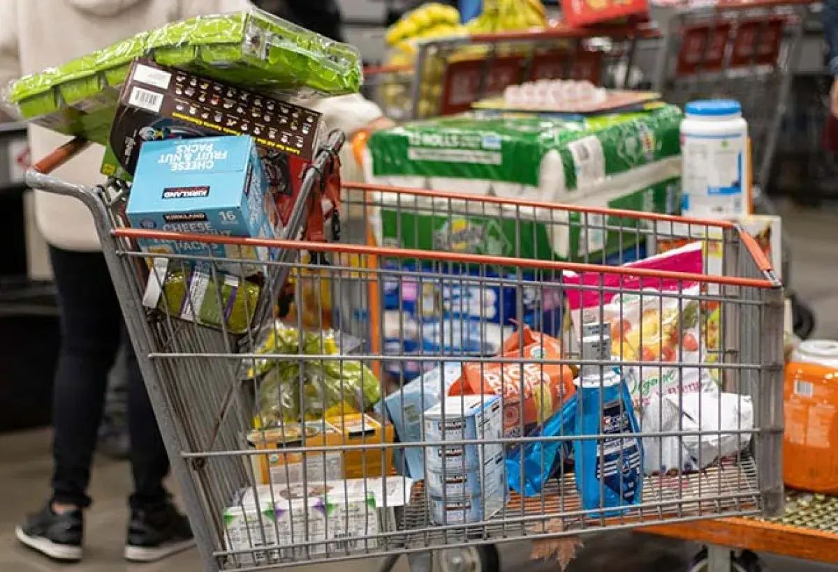 American grocery cart filled with large volume packaged food