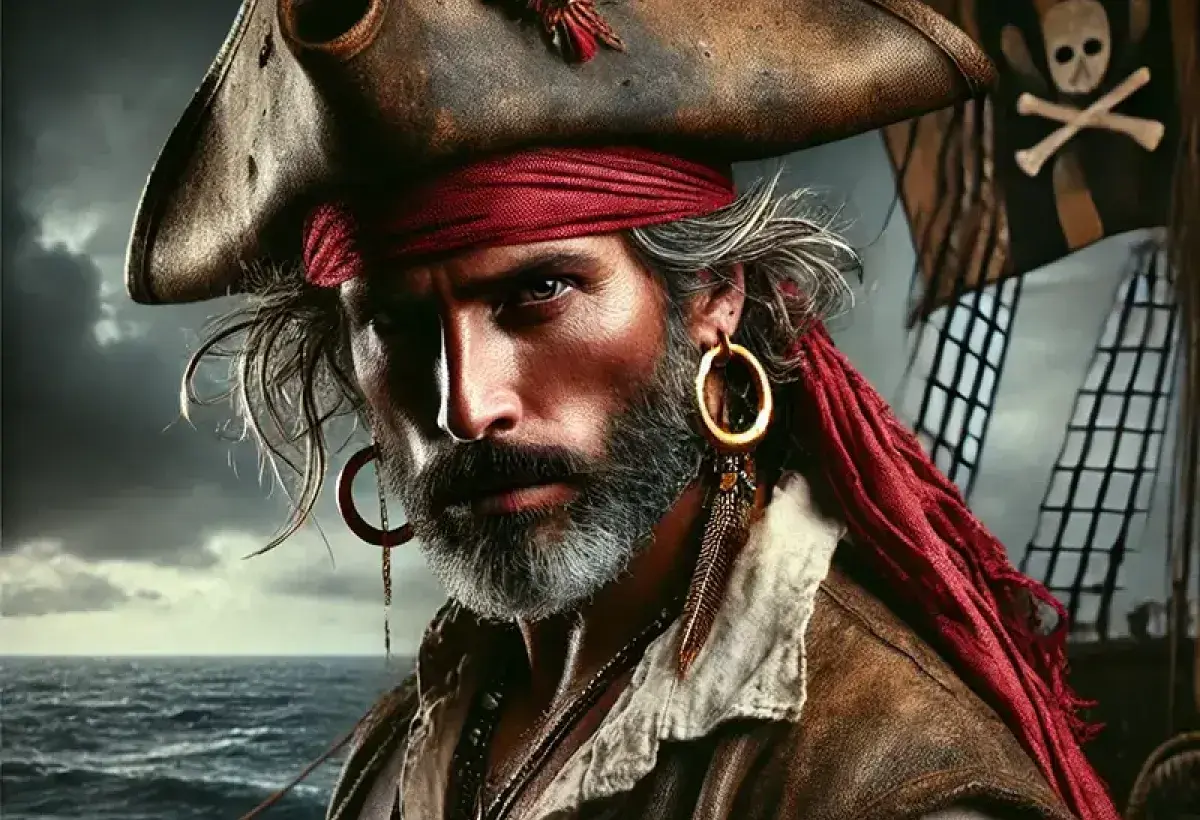 Historic pirate illustration with gold hoop earring