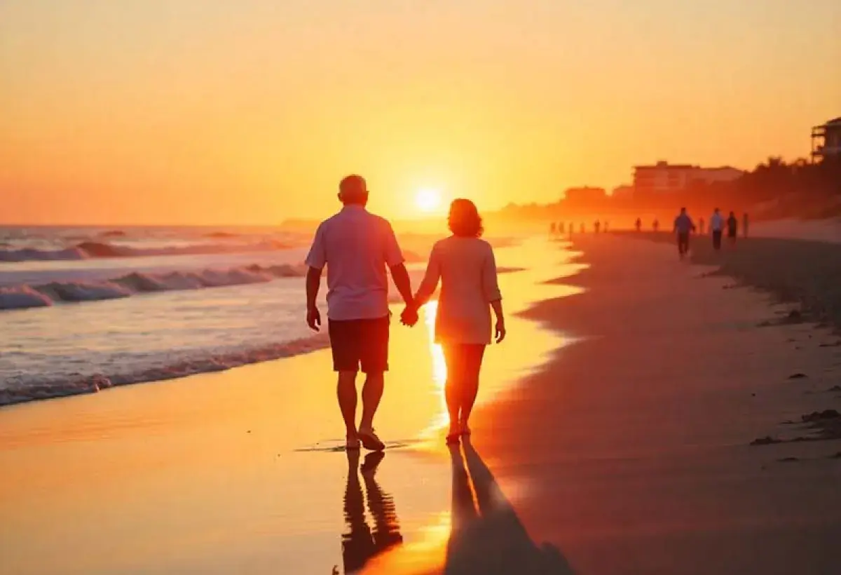 Elderly couple enjoying a Panama sunset symbolizing peace, dignity, and fulfillment in retirement.