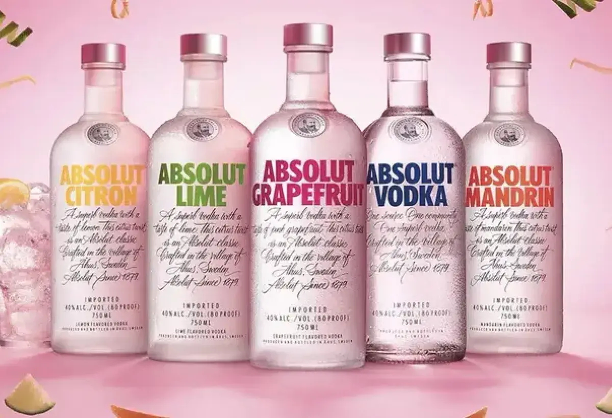 Array of unusual flavored vodka bottles