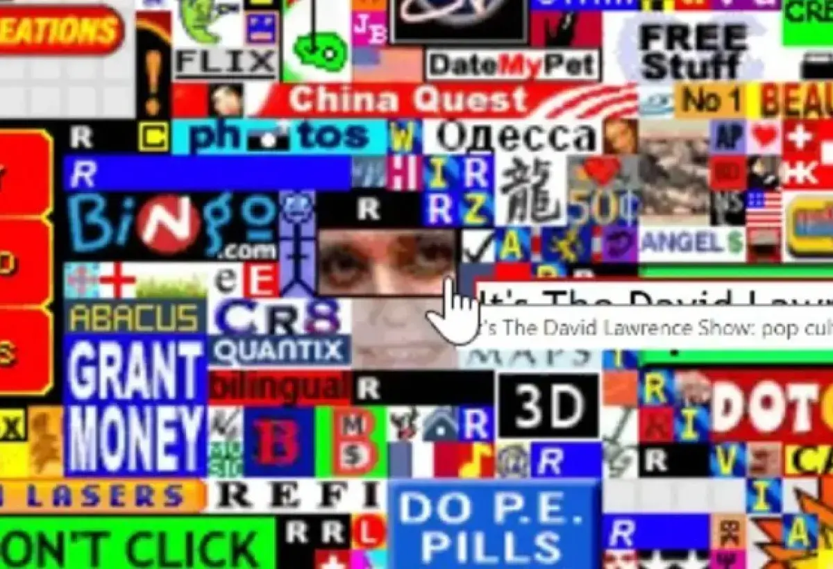 A pixel grid filled with micro advertisements