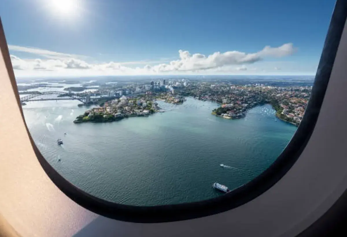 Round airplane window frame close up