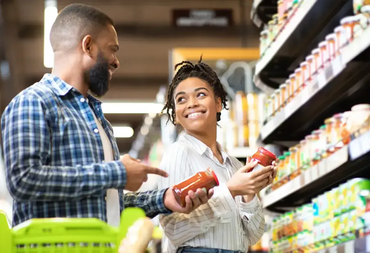 Consumers shopping for groceries amid tariffs