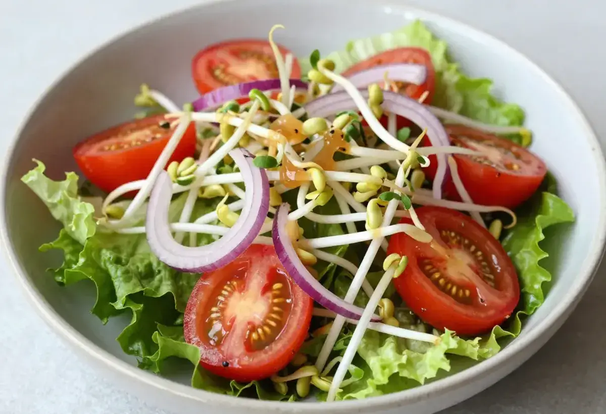 Heart-healthy bean sprout salad with fresh vegetables