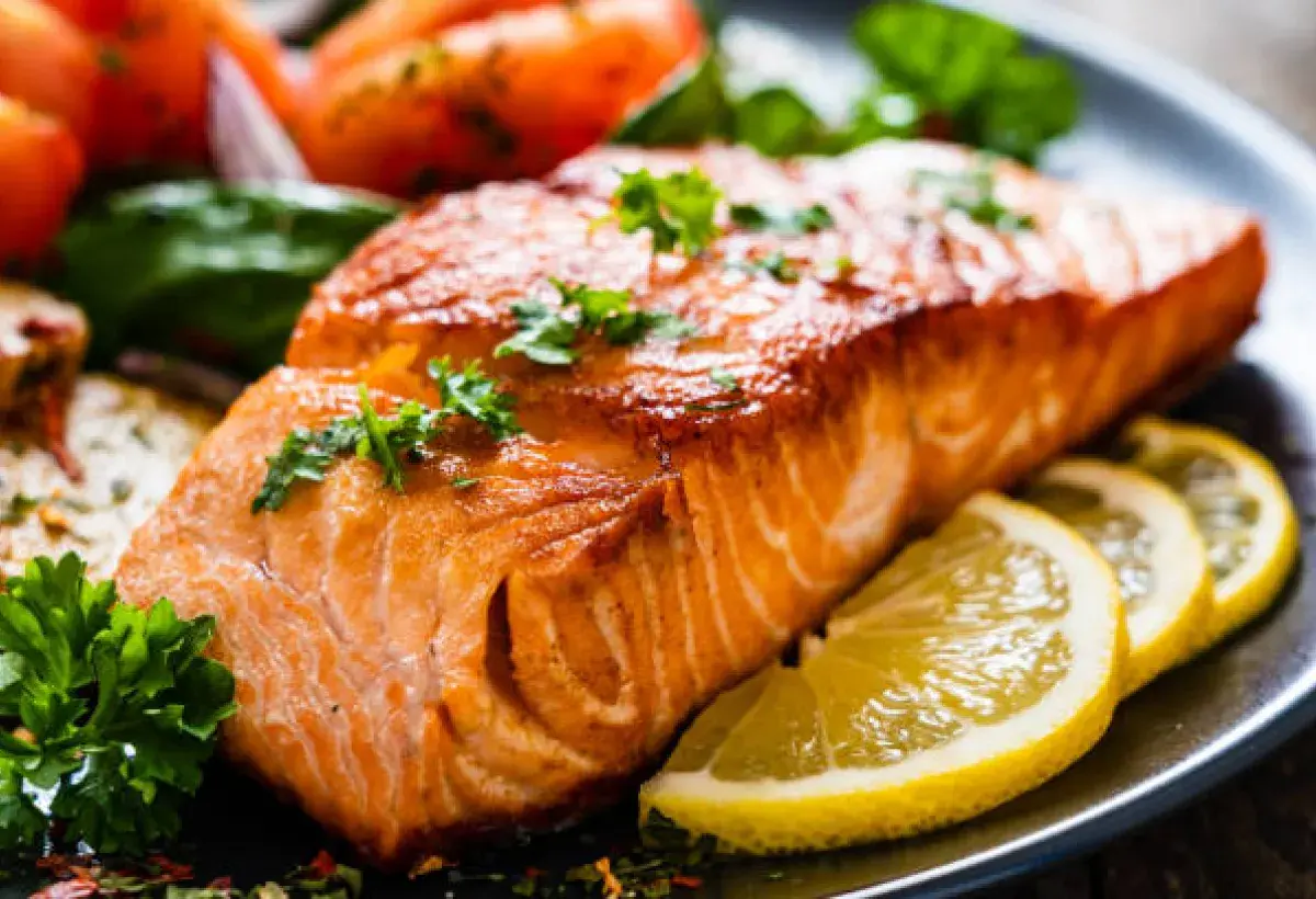 Grilled salmon rich in omega three fatty acids for brain function