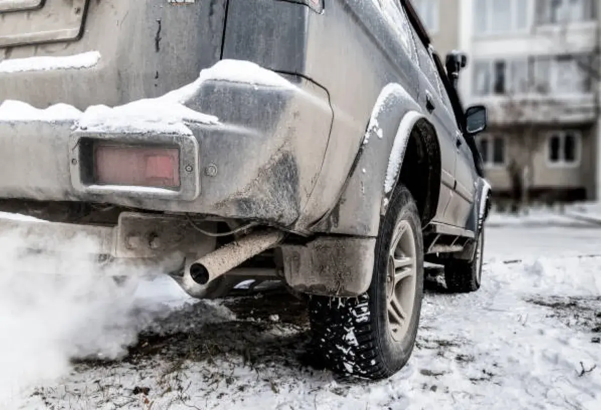 Modern car engine warming up in cold weather