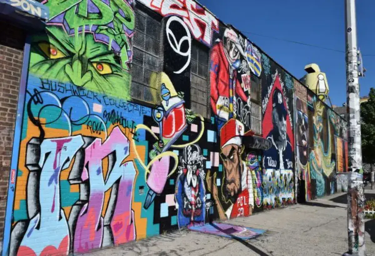 Colorful street art mural in Bushwick Brooklyn