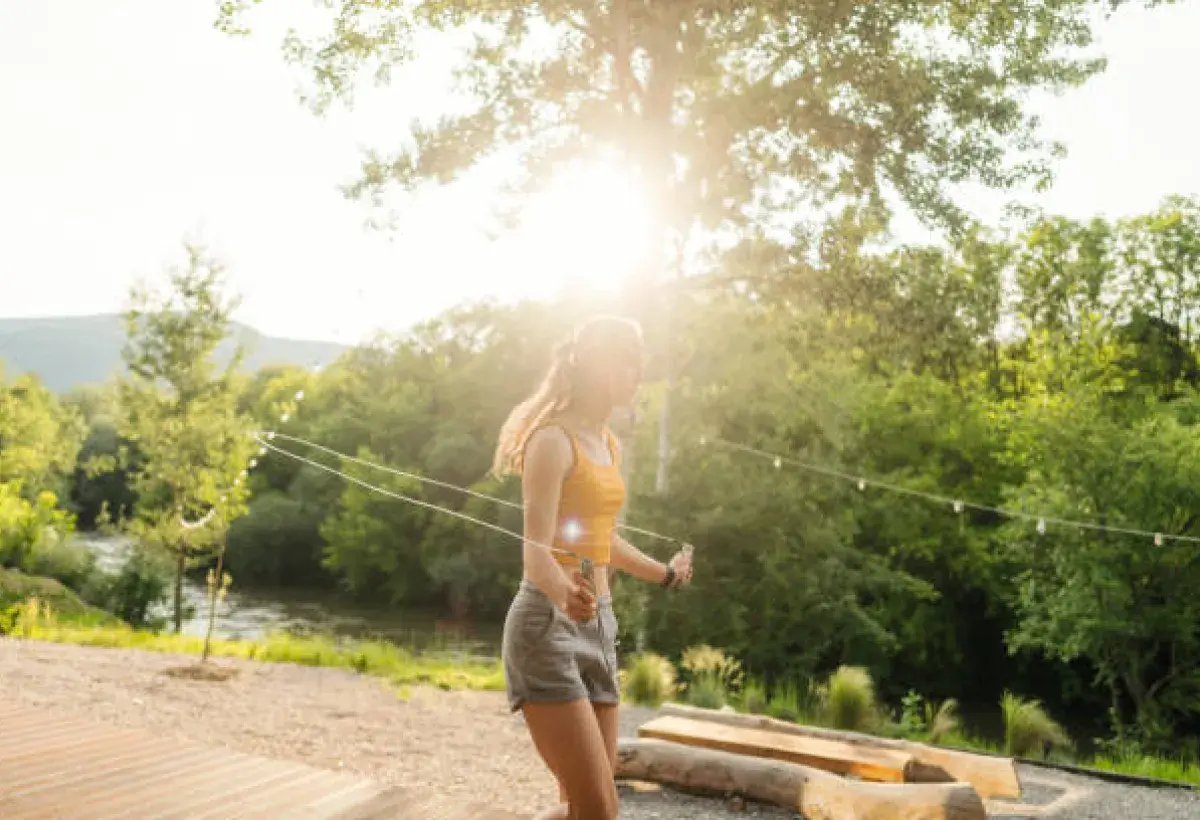 Person jumping rope in a calm focused setting