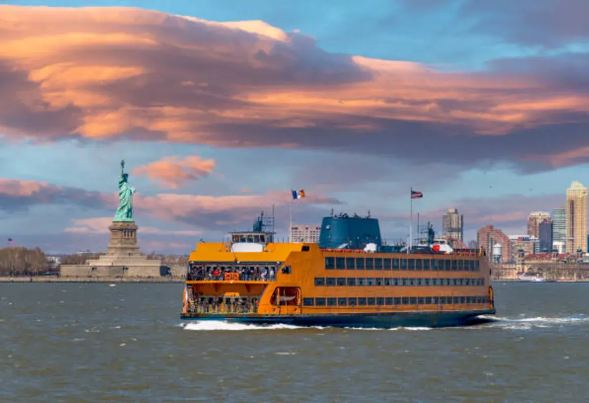  Staten Island Ferry with Manhattan skyline and Statue of Liberty