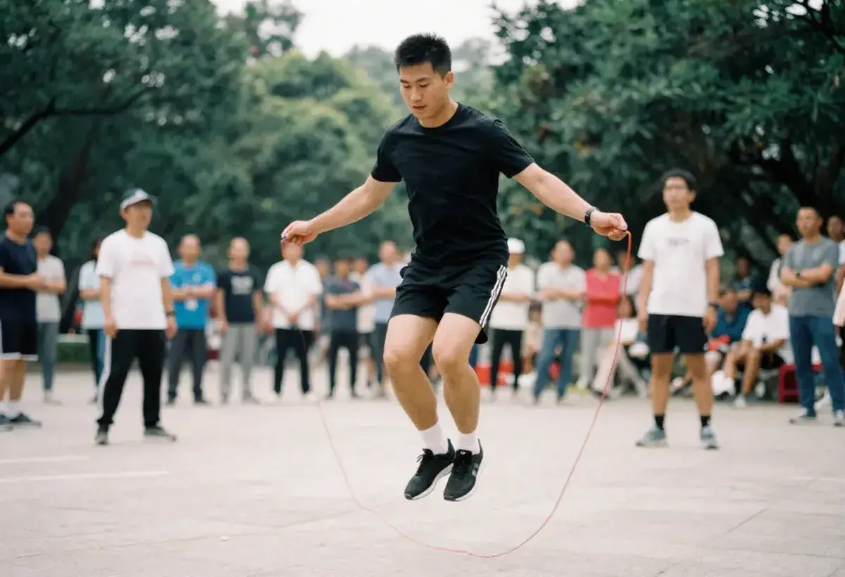 Athlete attempting a jump rope record