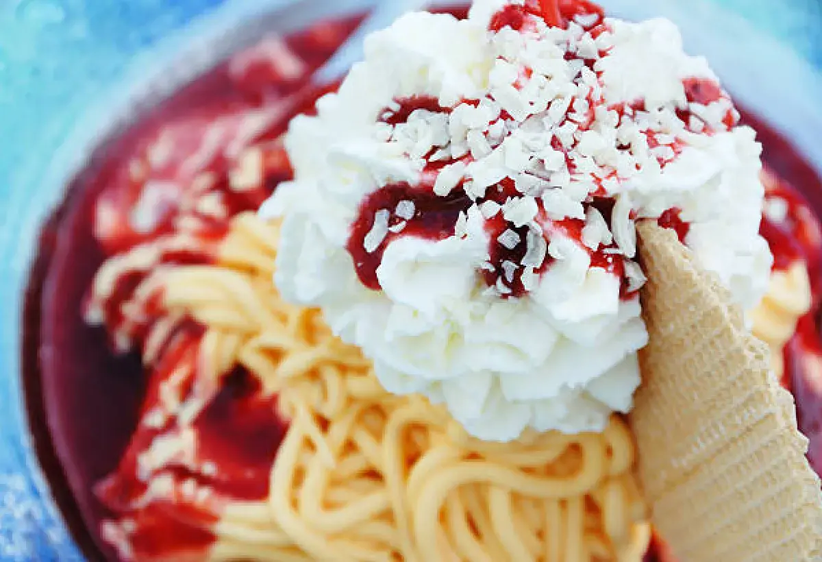 German spaghettieis dessert resembling pasta