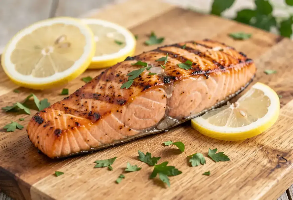 Grilled salmon packed with omega three fatty acids for eye support