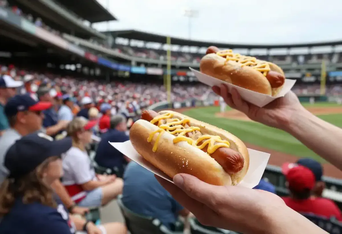 Classic hot dogs at a packed summer baseball game
