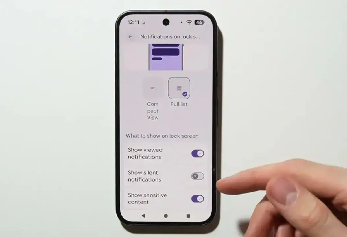 Smartphone notification settings screen being adjusted
