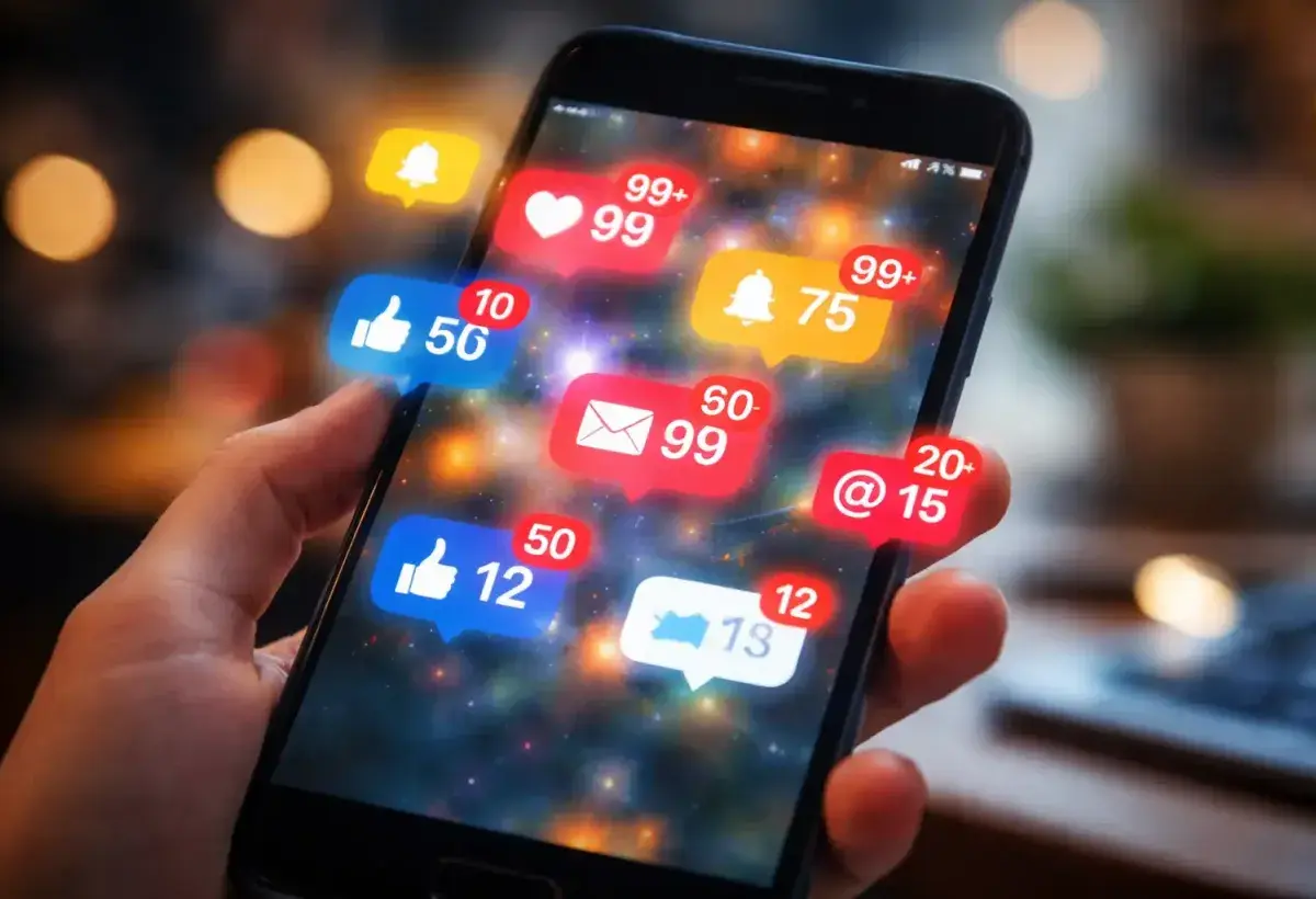  Mobile phone displaying multiple social media notifications
