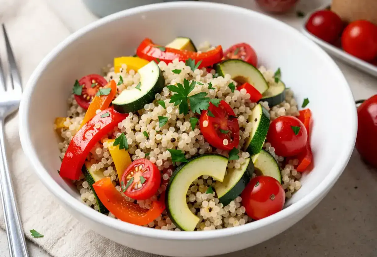 bowl of cooked quinoa with vegetables