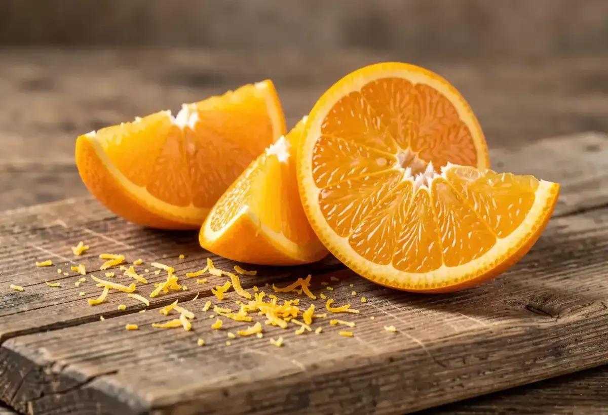 fresh orange slices on wooden board