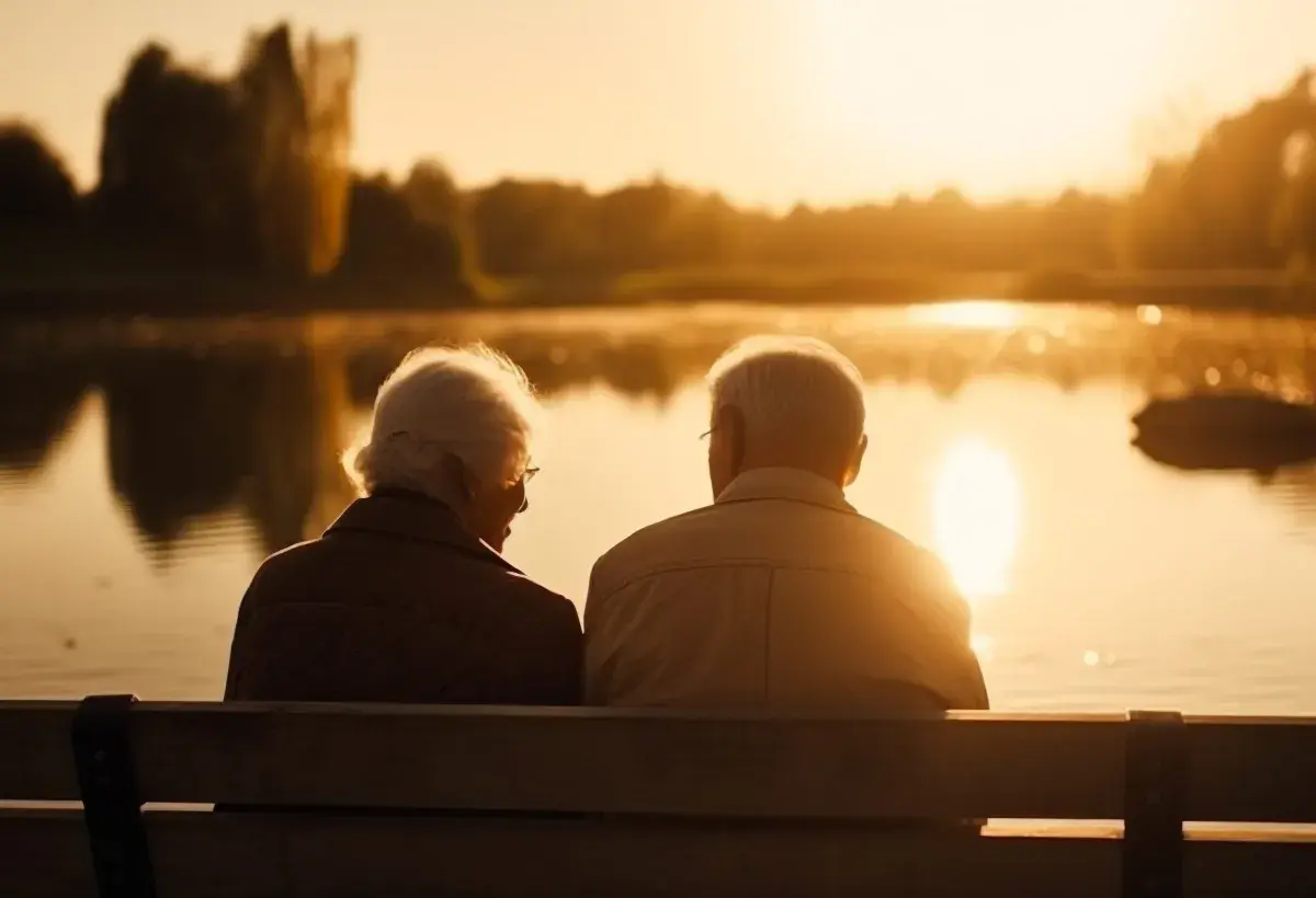 senior couple watching the sunset